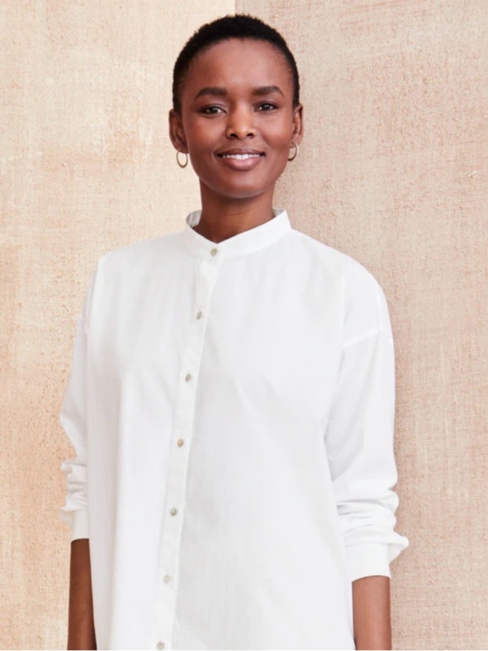 Eileen Fisher White poppin Band-Collar Long-Sleeve Shirt Cotton Women’s XS